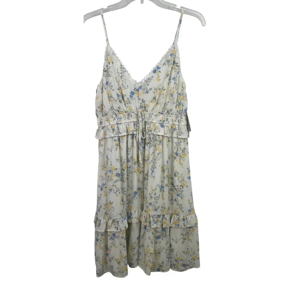 Wallflower Womens Size Large Floral Midi Dress With Ruffle Hem Adjustable Straps - Picture 1 of 13